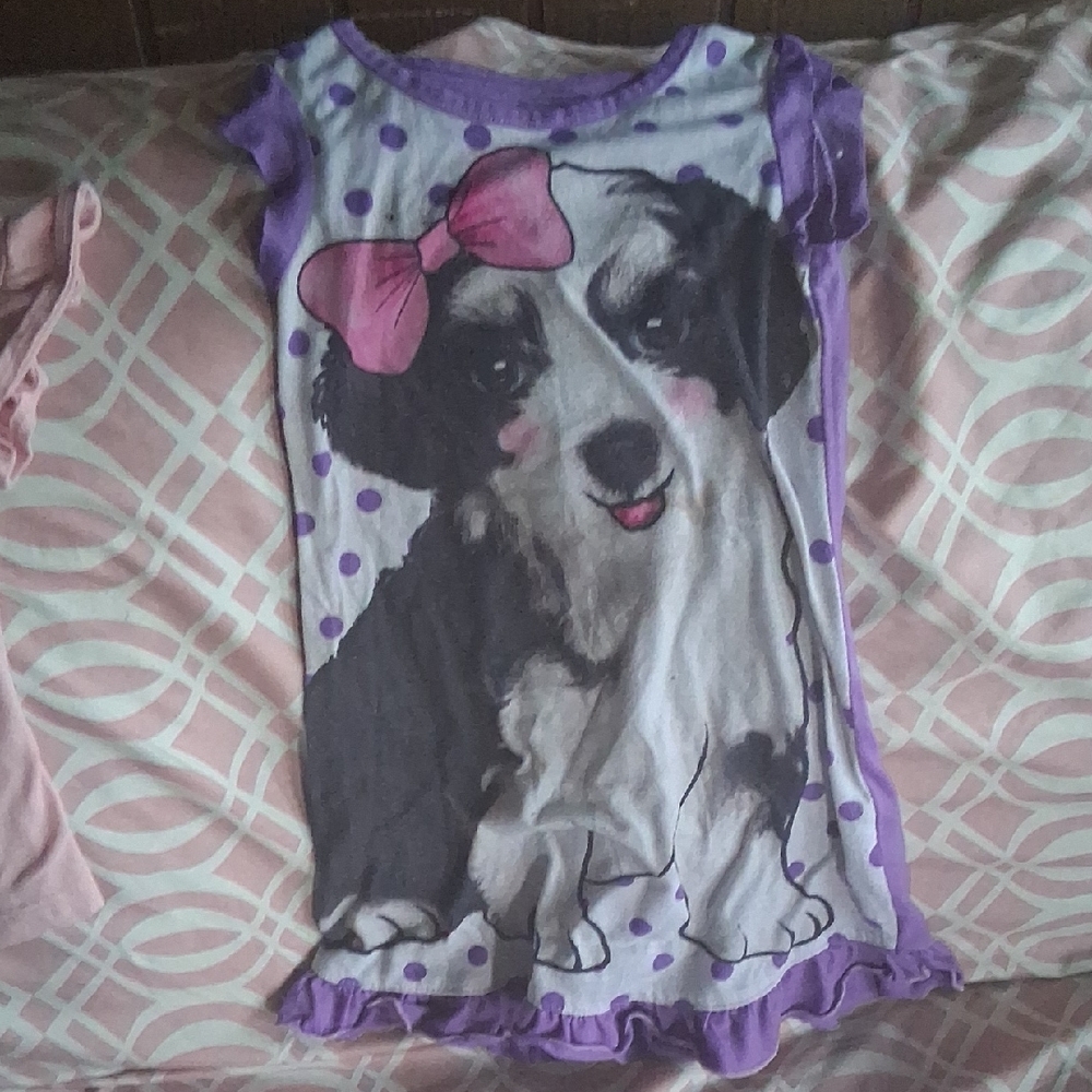 Cute Dog Print Dress with Pink Bow